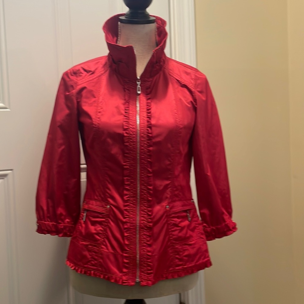 WHBM hot pink women’s zip up ¾ sleeve jacket